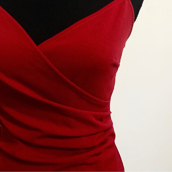 Le Chateau Red Asymmetrical Wrap Dress - Picture 4 of 7